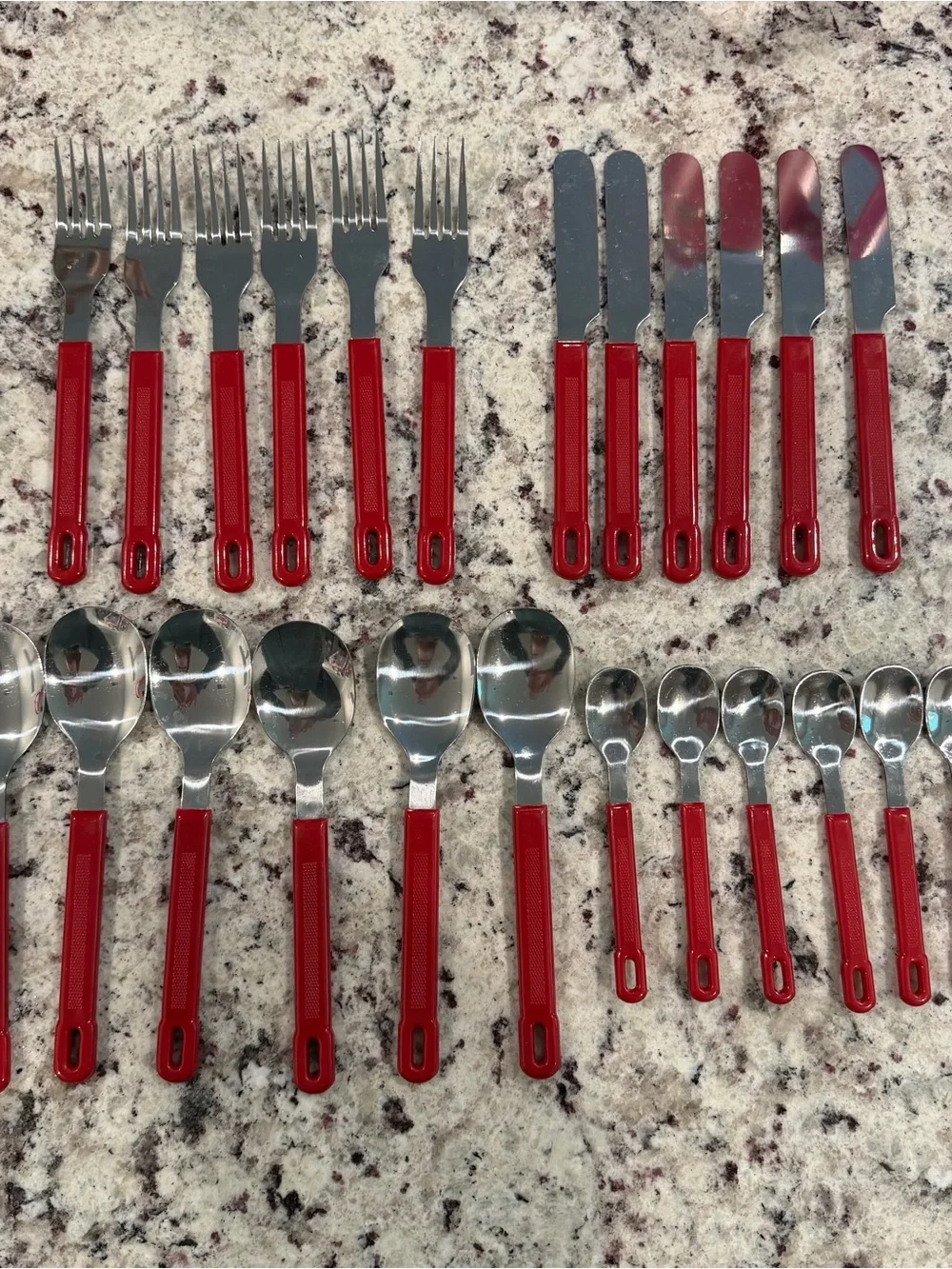 Vintage Red Handle Flatware Silverware - 24 Pieces - Complete Set